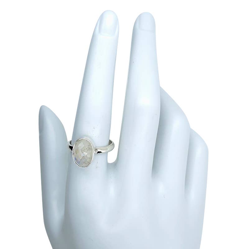 Faceted Moonstone Sterling Silver Ring: 9