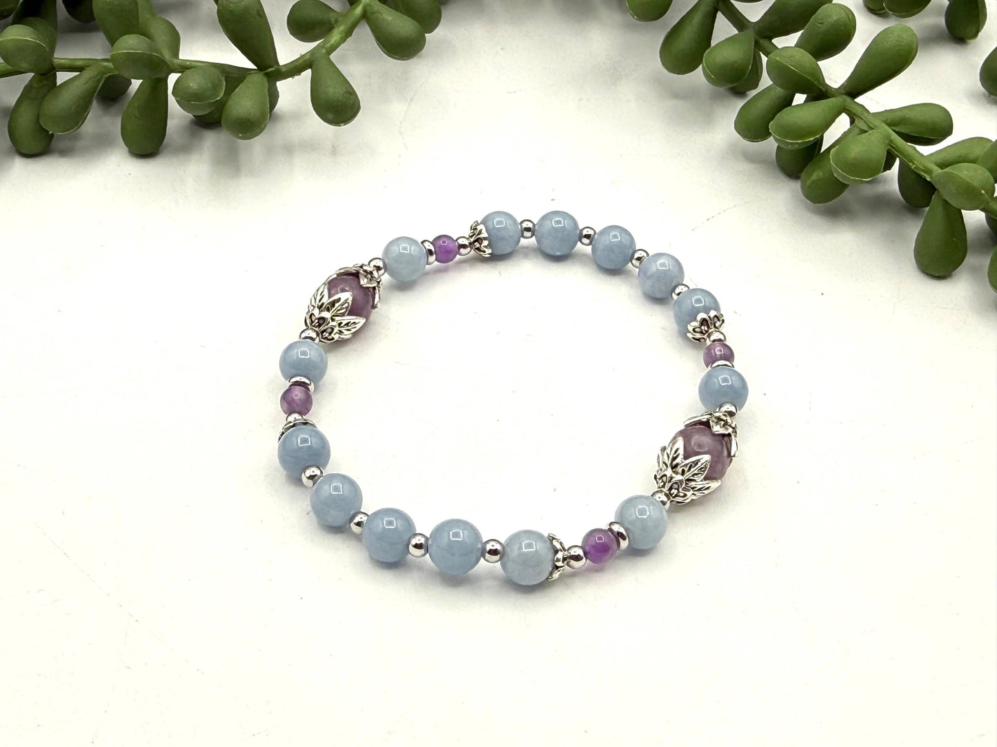 SLEEP WELL - Lepidolite/Angelite/Amethyst Intention Bracelet