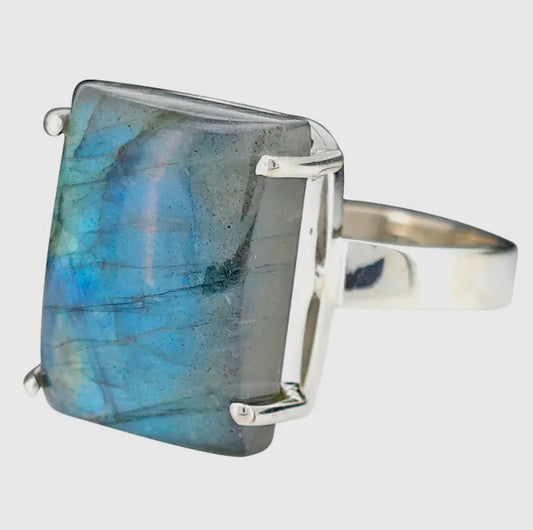 Labradorite Sterling Silver Ring - Lg Square