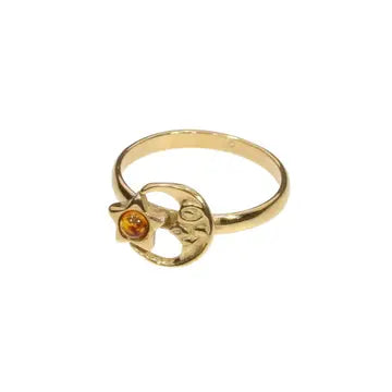 Amber Gold Plated Moon and Star Ring