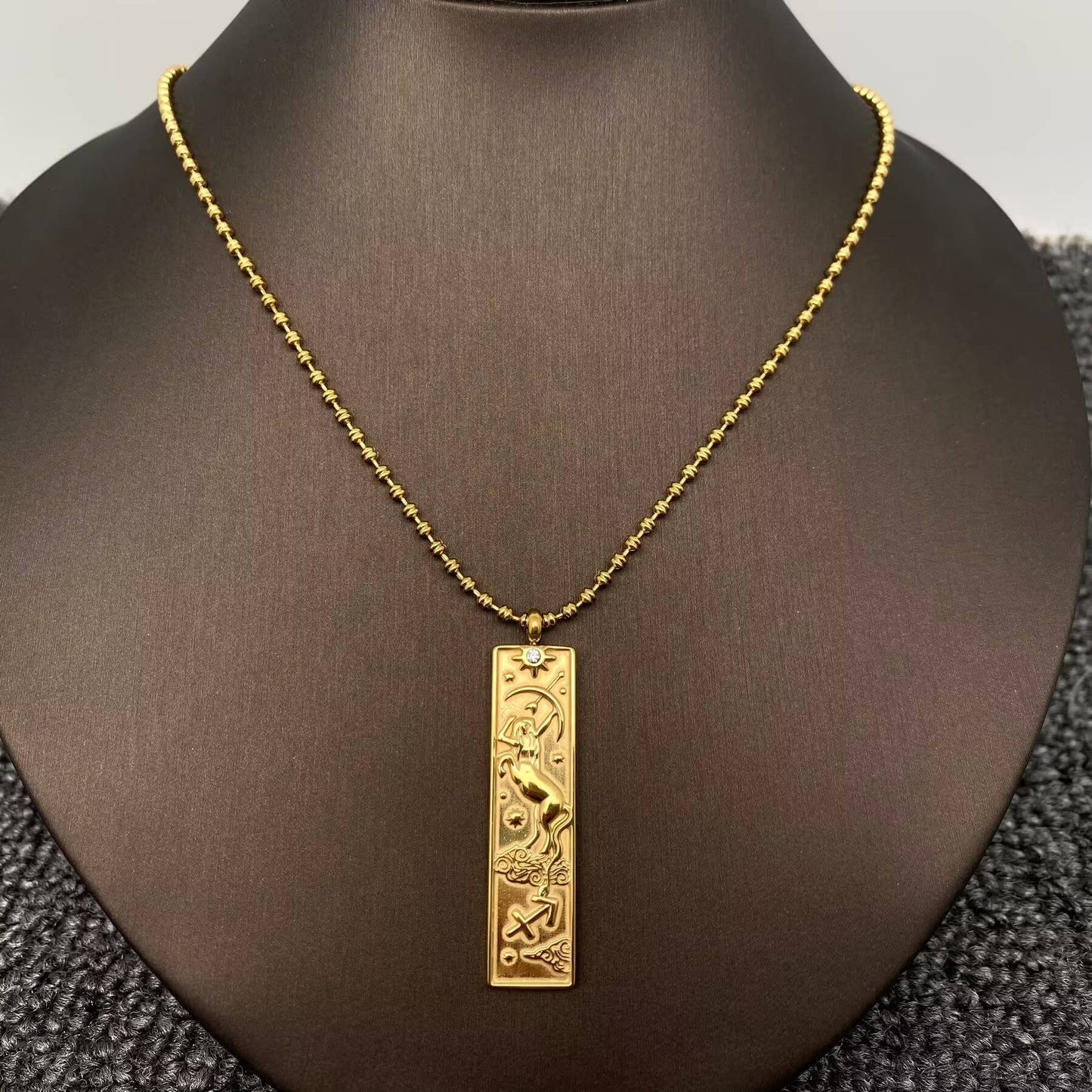 Virgo:Rectangular 18K Golden SS Zodiac Signs Charm Necklace