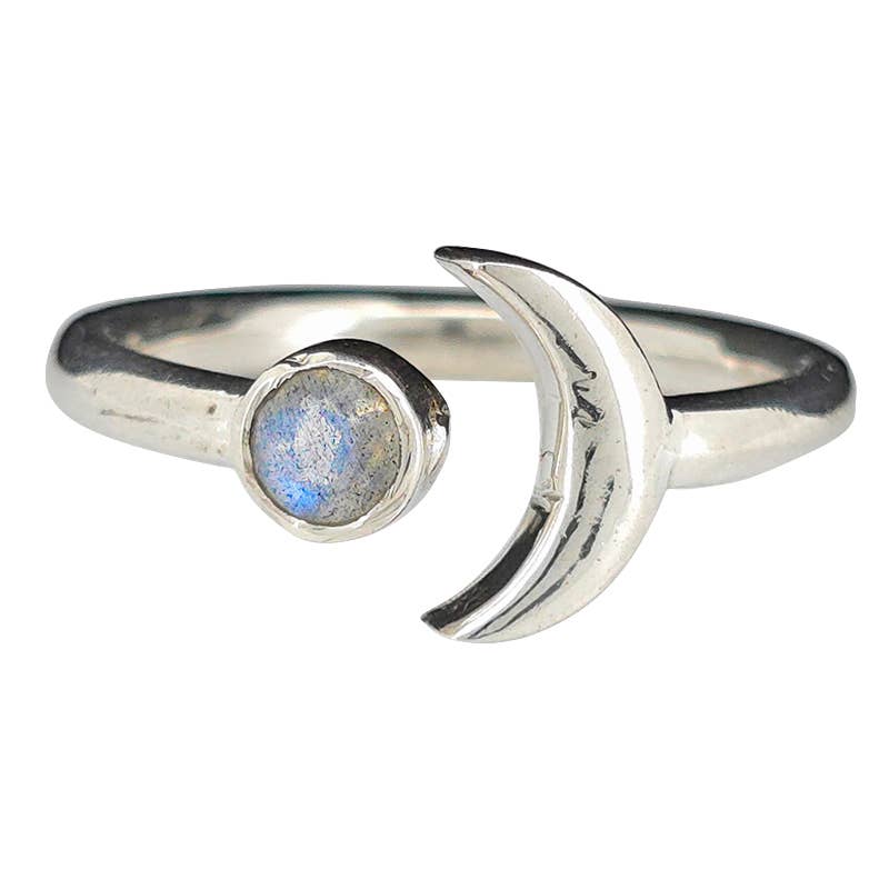 Faceted Labradorite Sterling Silver Moon Adjustable Ring : 9
