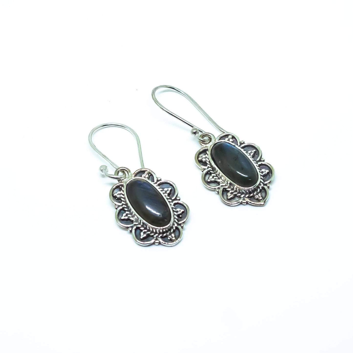 Labradorite Gemstone Brass Silver Dangling Earrings