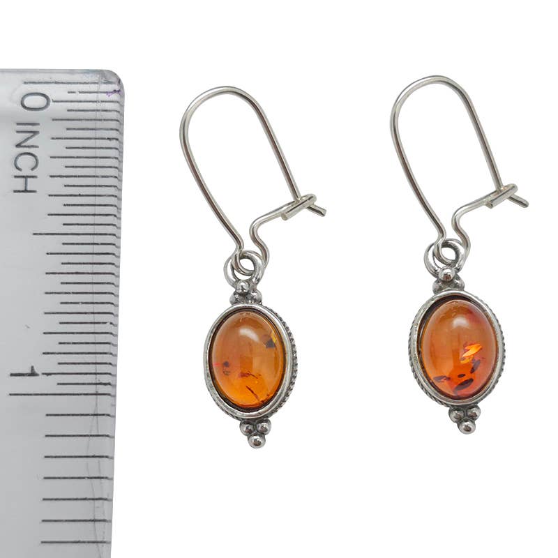 Amber Sterling Silver Earrings On Hooks