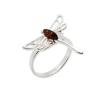 Amber Sterling Silver Dragonfly Ring
