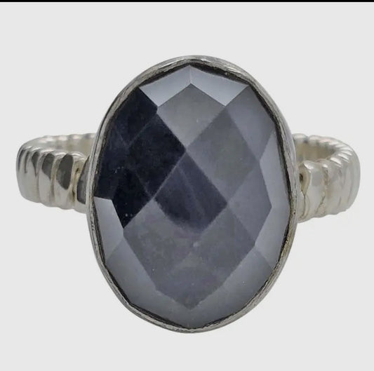 Faceted Black Onyx Sterling Ring