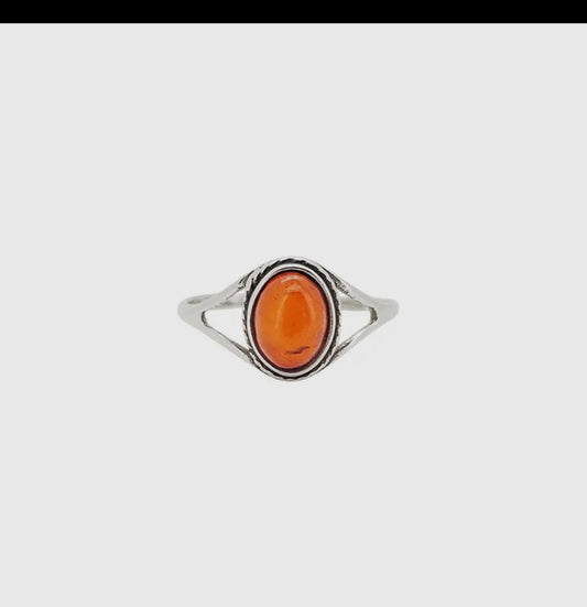 Cherry Amber Dainty Silver Ring