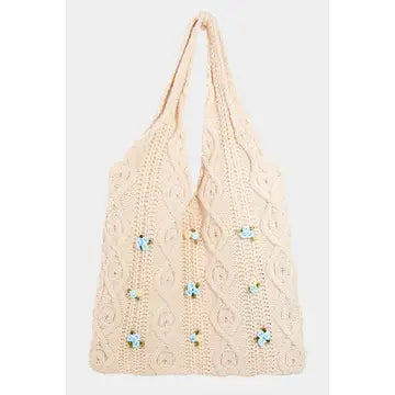 Flower Design Braided Tote Bag