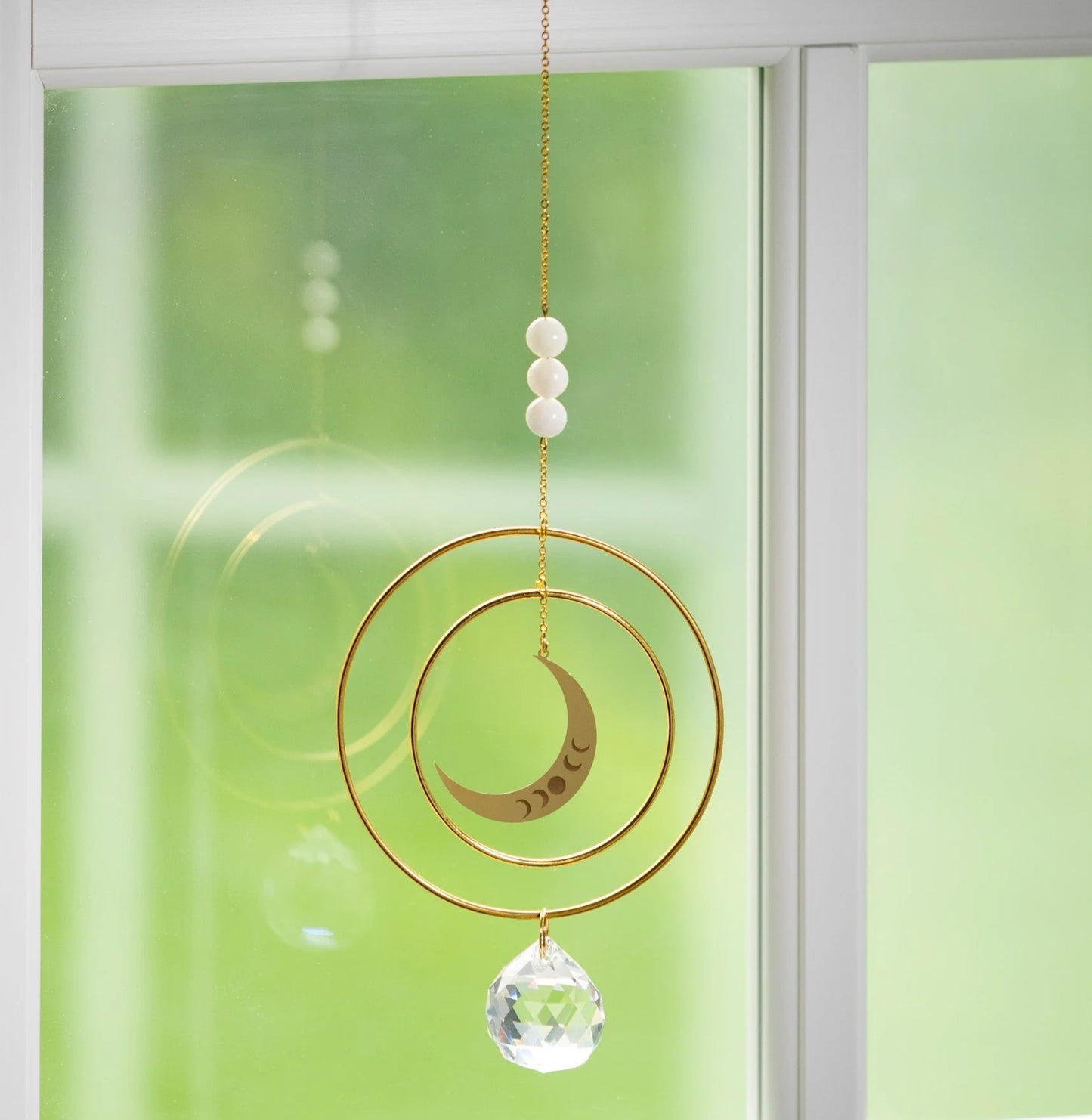 Suncatcher - Crescent Moon, White Stone