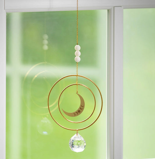 Suncatcher - Crescent Moon, White Stone