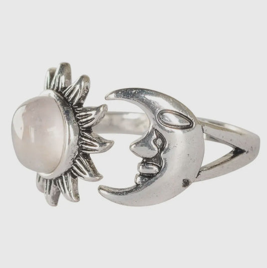 Sun & Moon Rose Quartz Adjustable Gemstone Ring