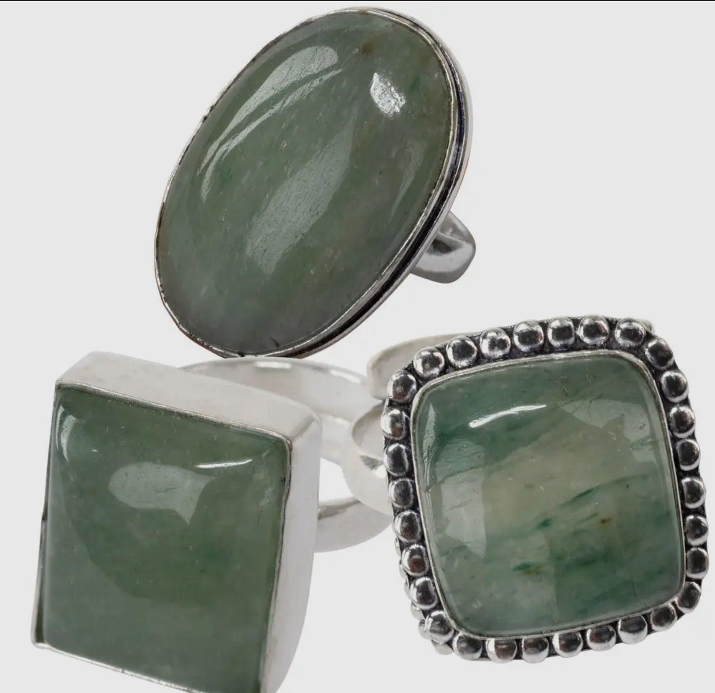 Green Aventurine-Adjustable Gemstone Brass Ring