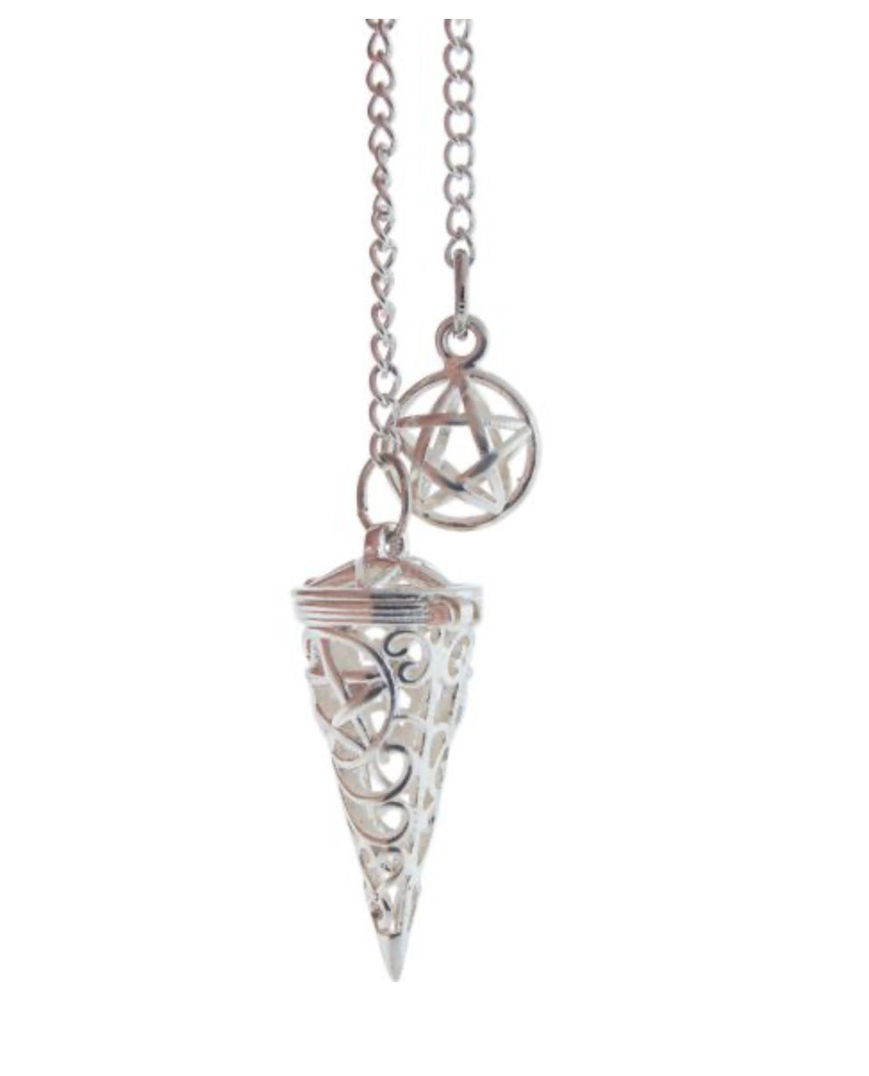 Chambered Pendulum Antique Silver Pentacle