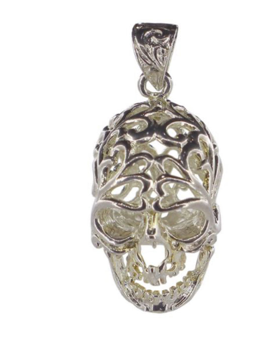 Tumbled Stone Skull Cage Pendant - Antique Silver