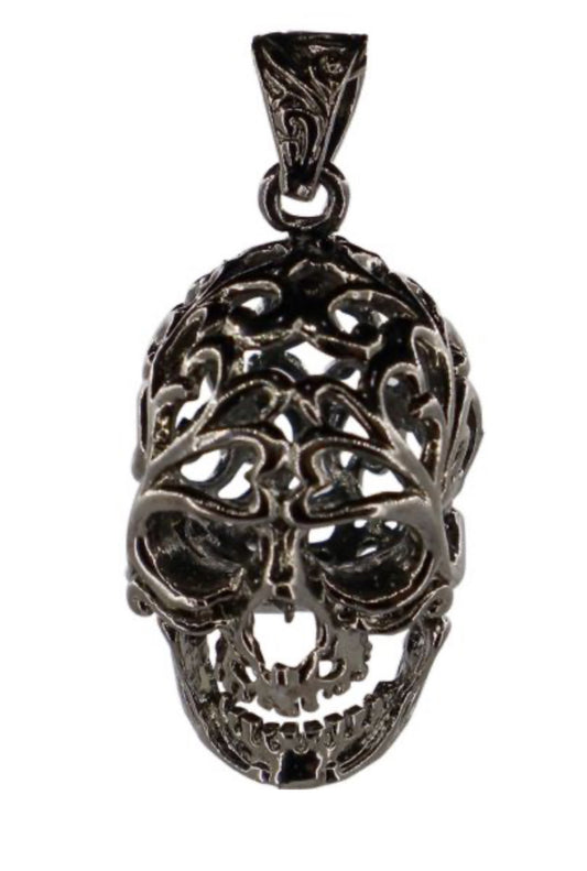 Tumbled Stone Skull Cage Pendant - Black
