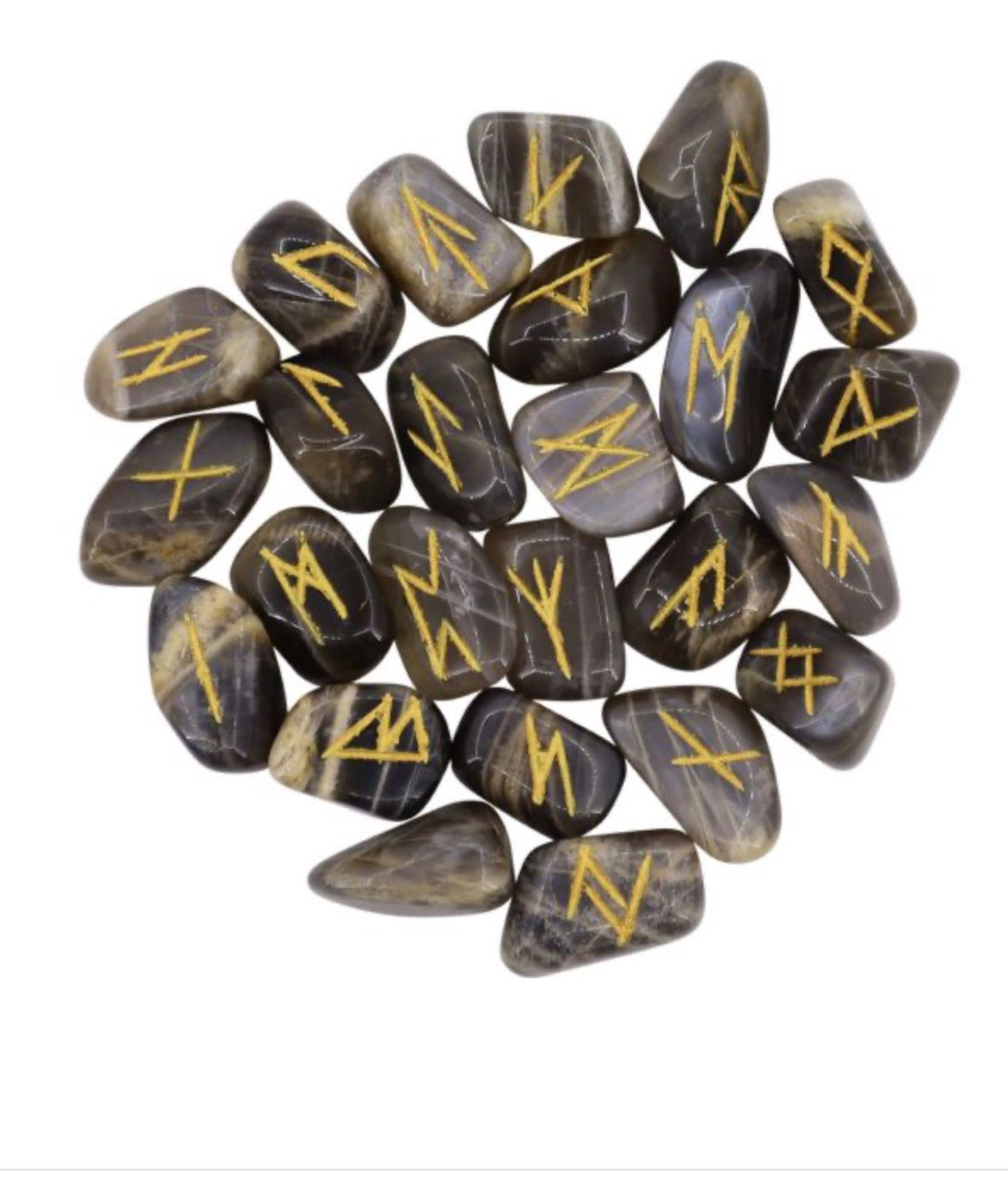 Black Moonstone-Gemstone Rune Set