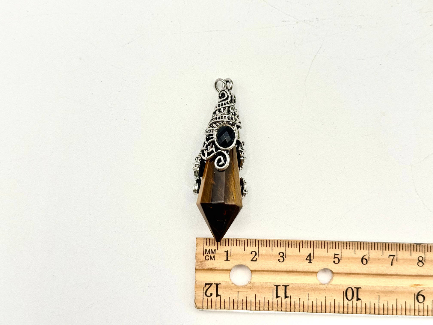Tiger Eye 12 Faceted Antique Silver Detailing Pendulum