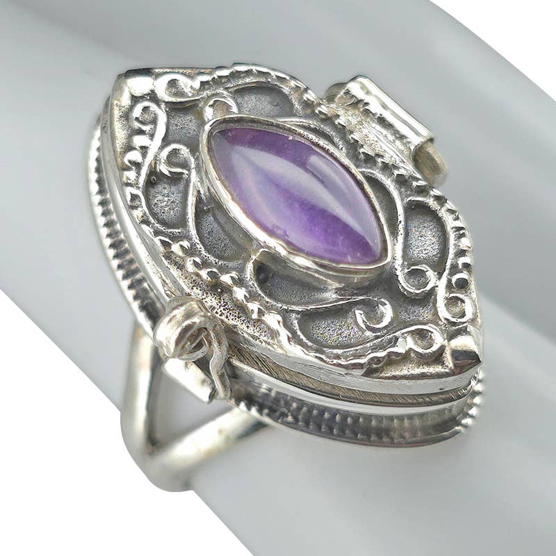 Amethyst Sterling Silver Locket / Poison Ring: 8
