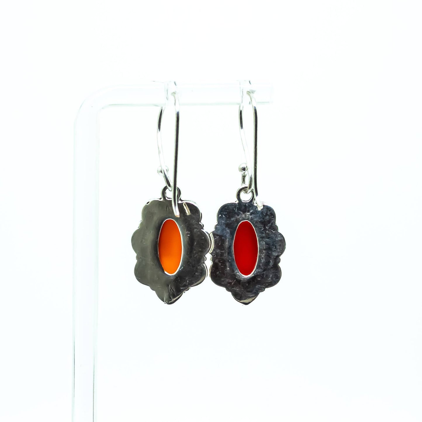 Carnelian Gemstone Brass Silver Dangling Earrings