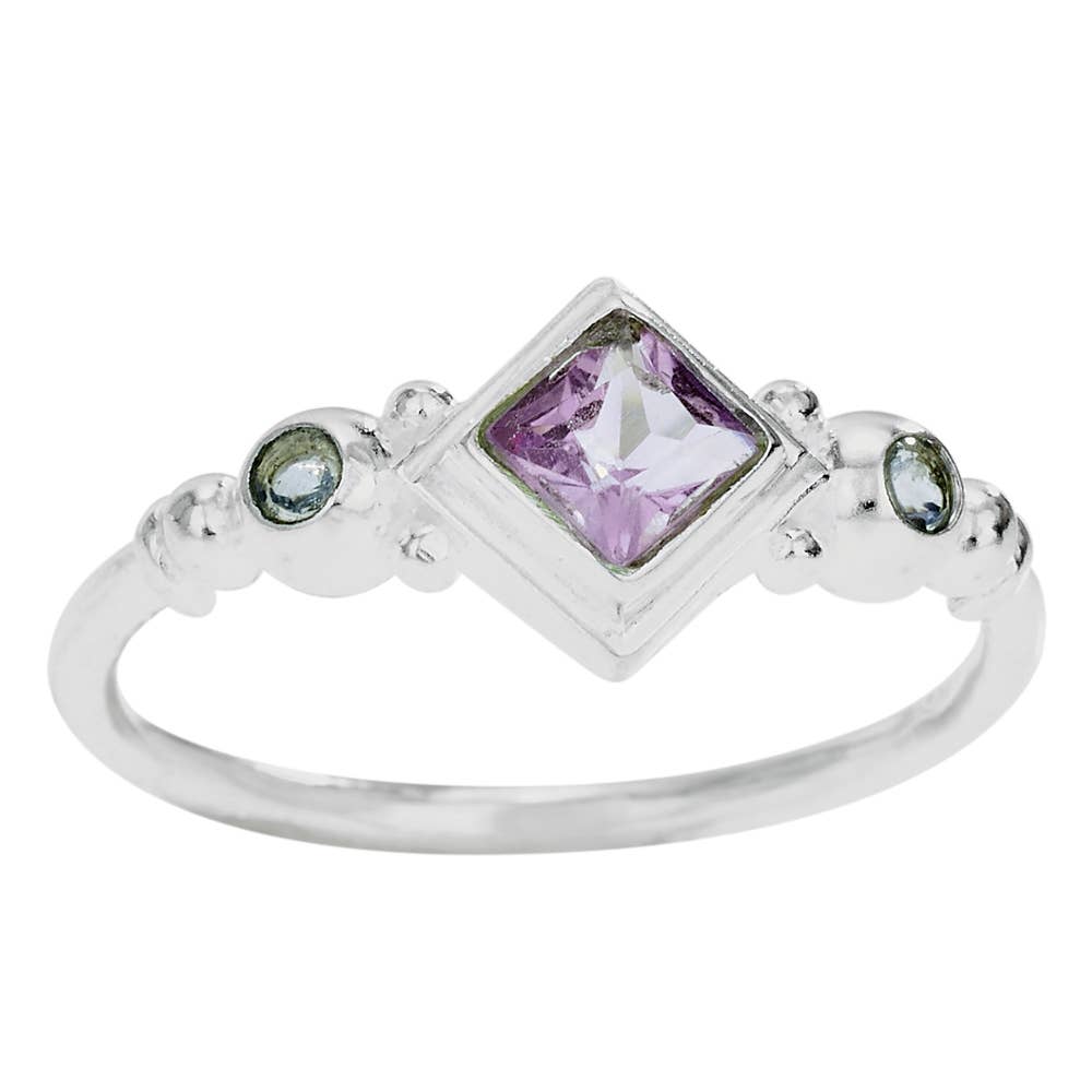 Amethyst and Blue Topaz Sterling Silver Ring: 8