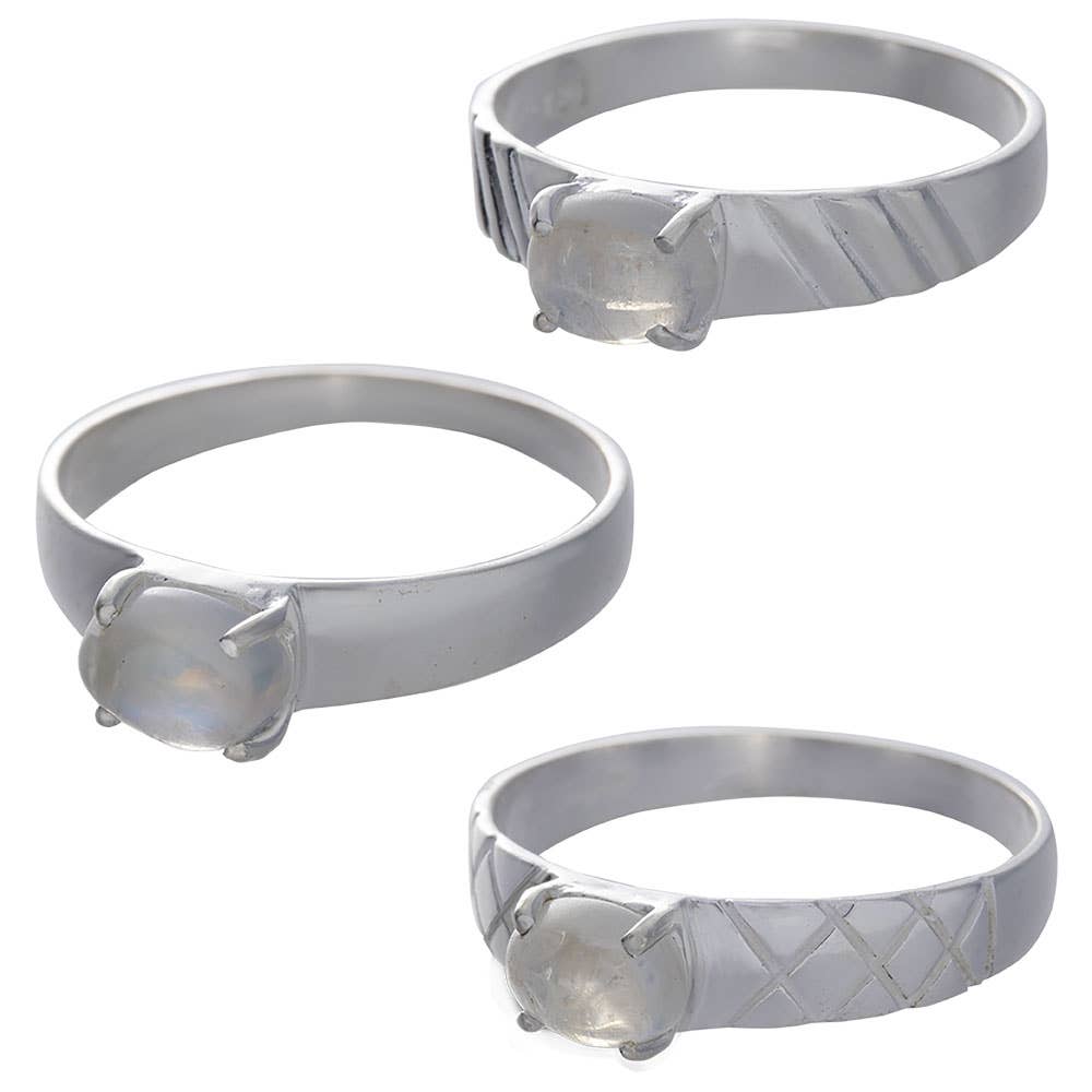 Rainbow Moonstone Cab Assorted Band Ring: 6