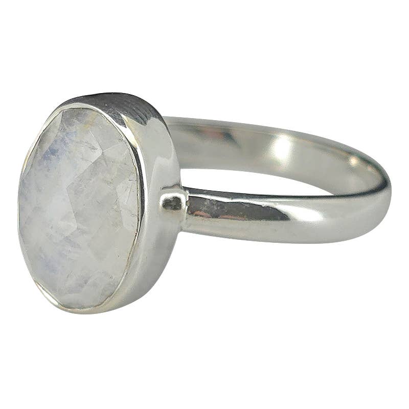Faceted Moonstone Sterling Silver Ring: 9