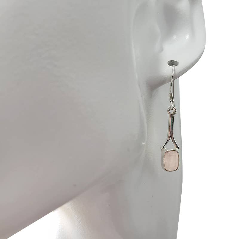 Rose Quartz Silver Earrings On Hooks