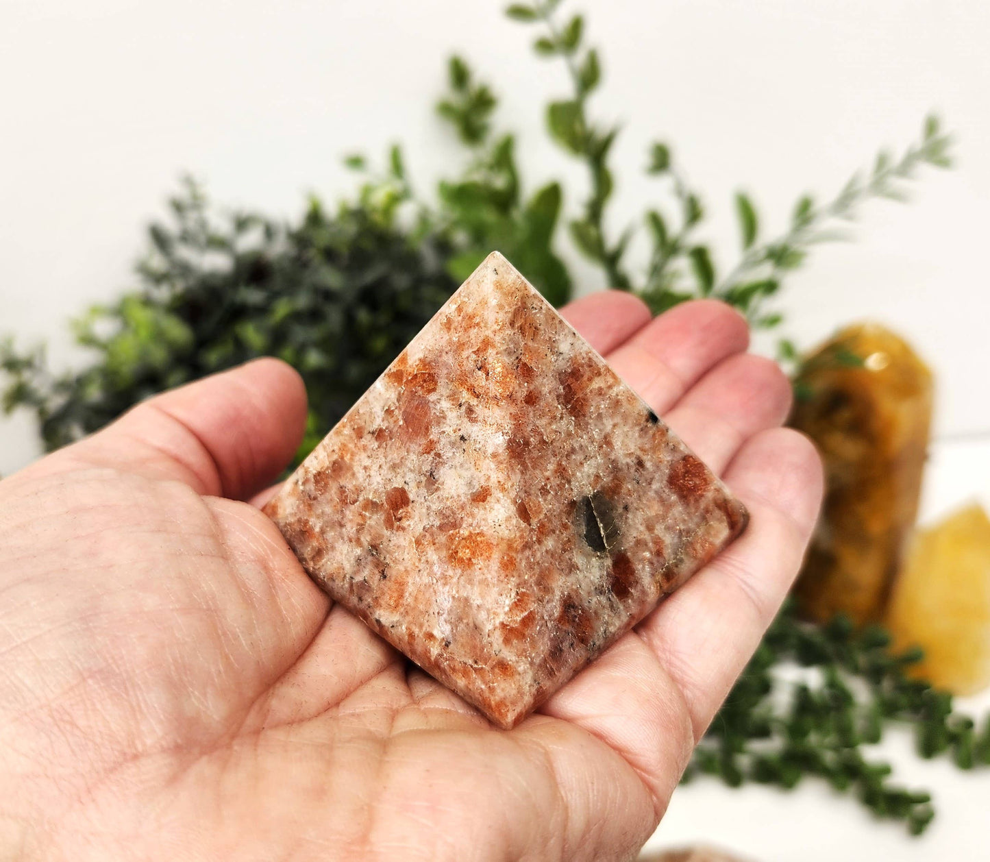 Sunstone Polished Semi-Precious Gemstone Pyramid 5cm
