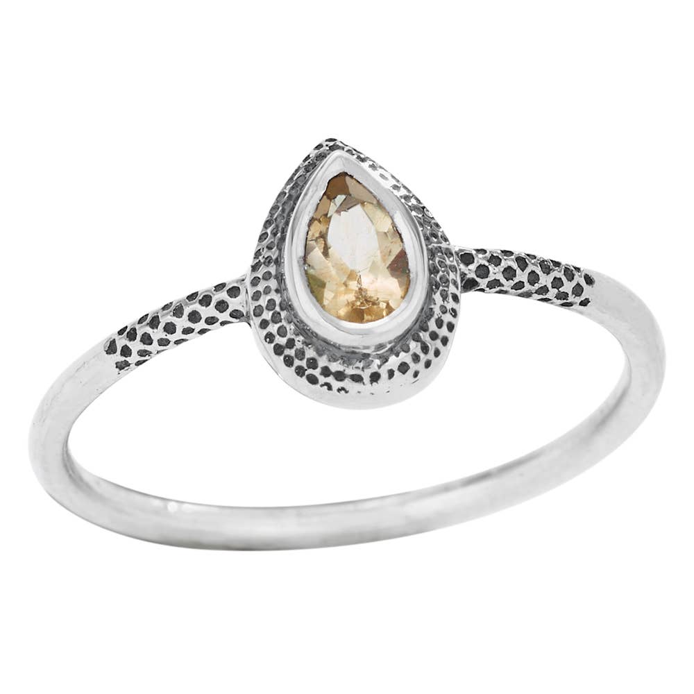 Teardrop Citrine Sterling Silver Ring: 9
