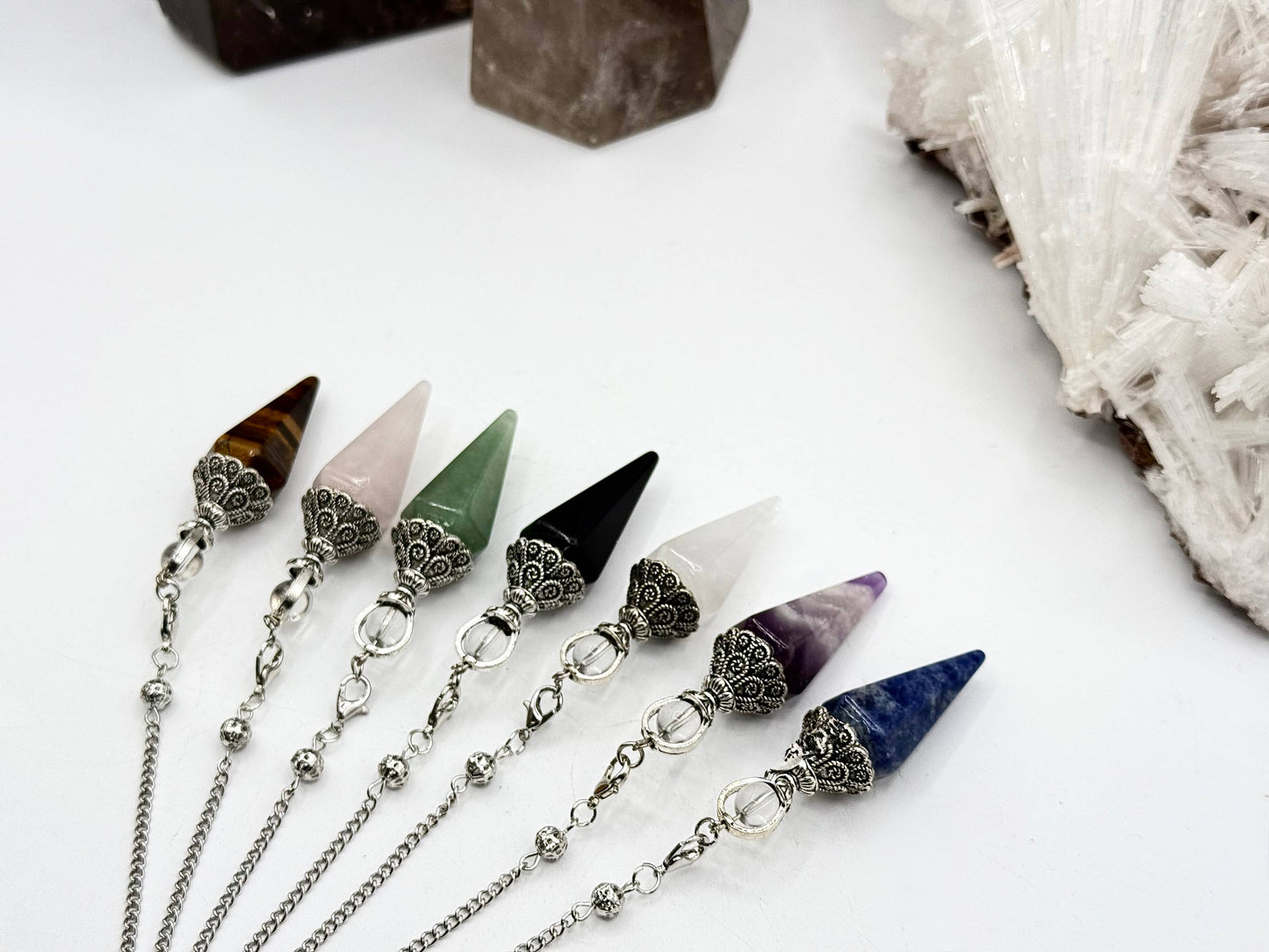 Yellow Tiger Eye Double Cap Pendulum with Silver Plate Chain
