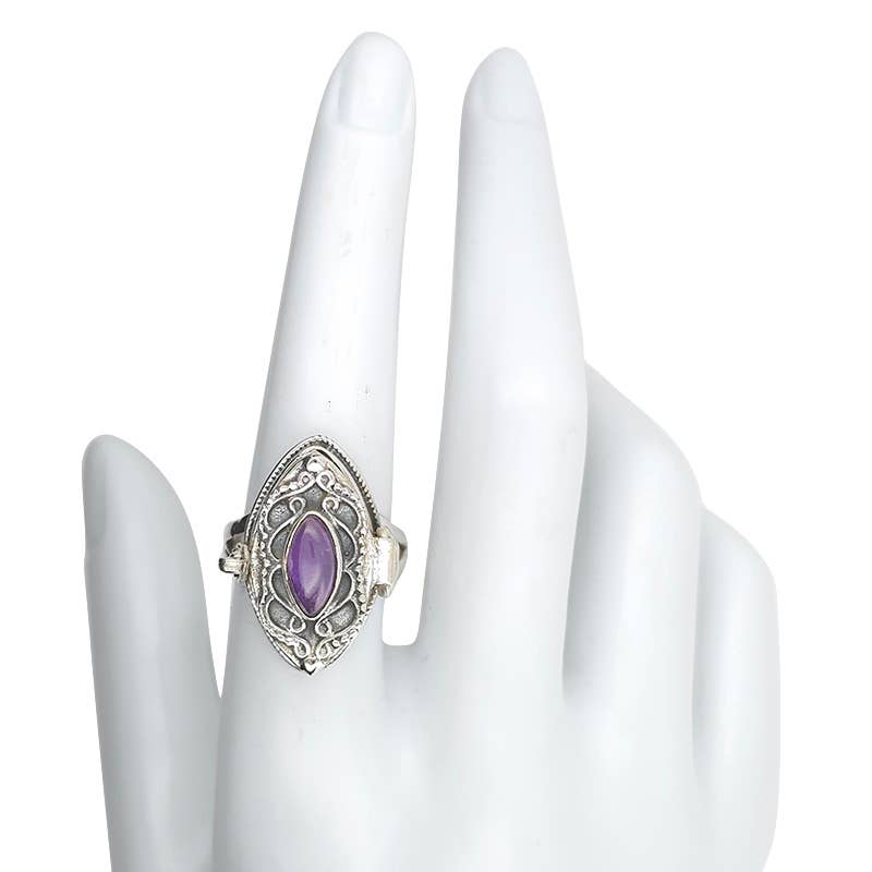 Amethyst Sterling Silver Locket / Poison Ring: 8