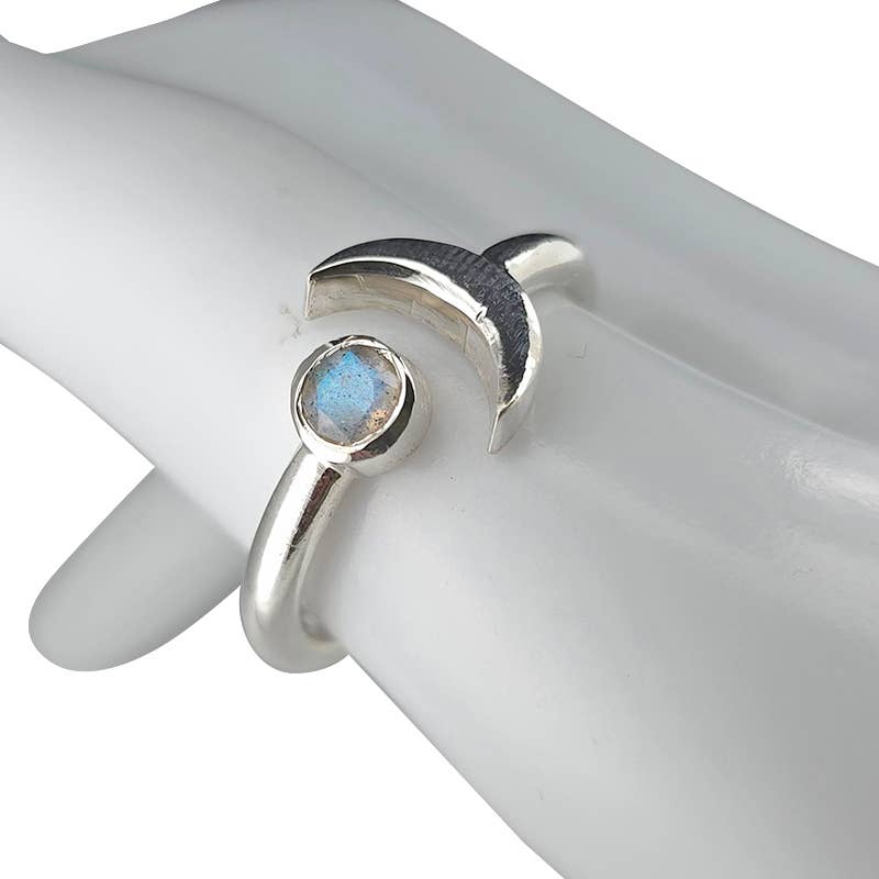 Faceted Labradorite Sterling Silver Moon Adjustable Ring : 9