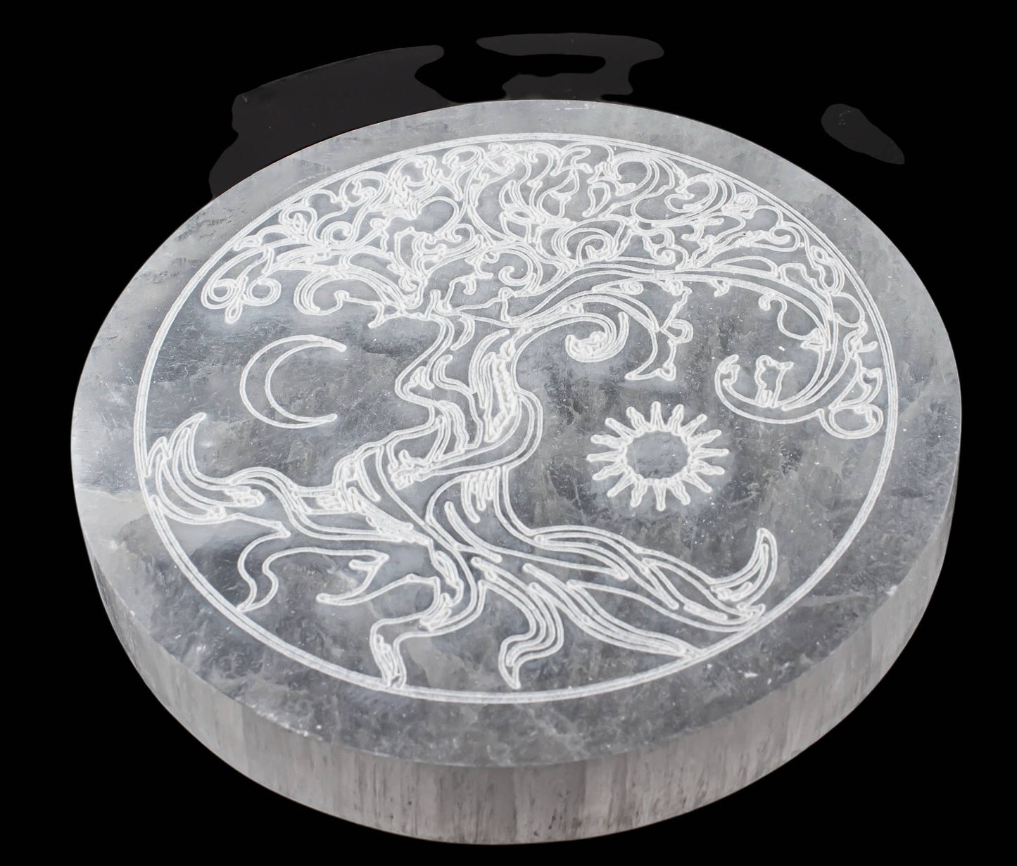Selenite Round Tree Of Life with Sun & Moon Charging Plate