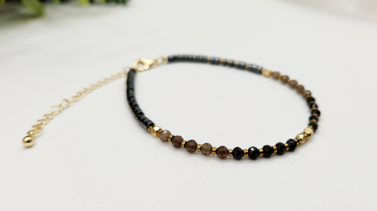 Obsidian/Smoky Quartz/Hematite Bracelet