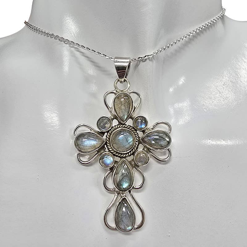 Labradorite Sterling Silver Cross Pendant