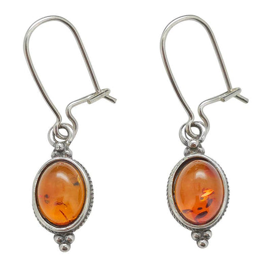 Amber Sterling Silver Earrings On Hooks