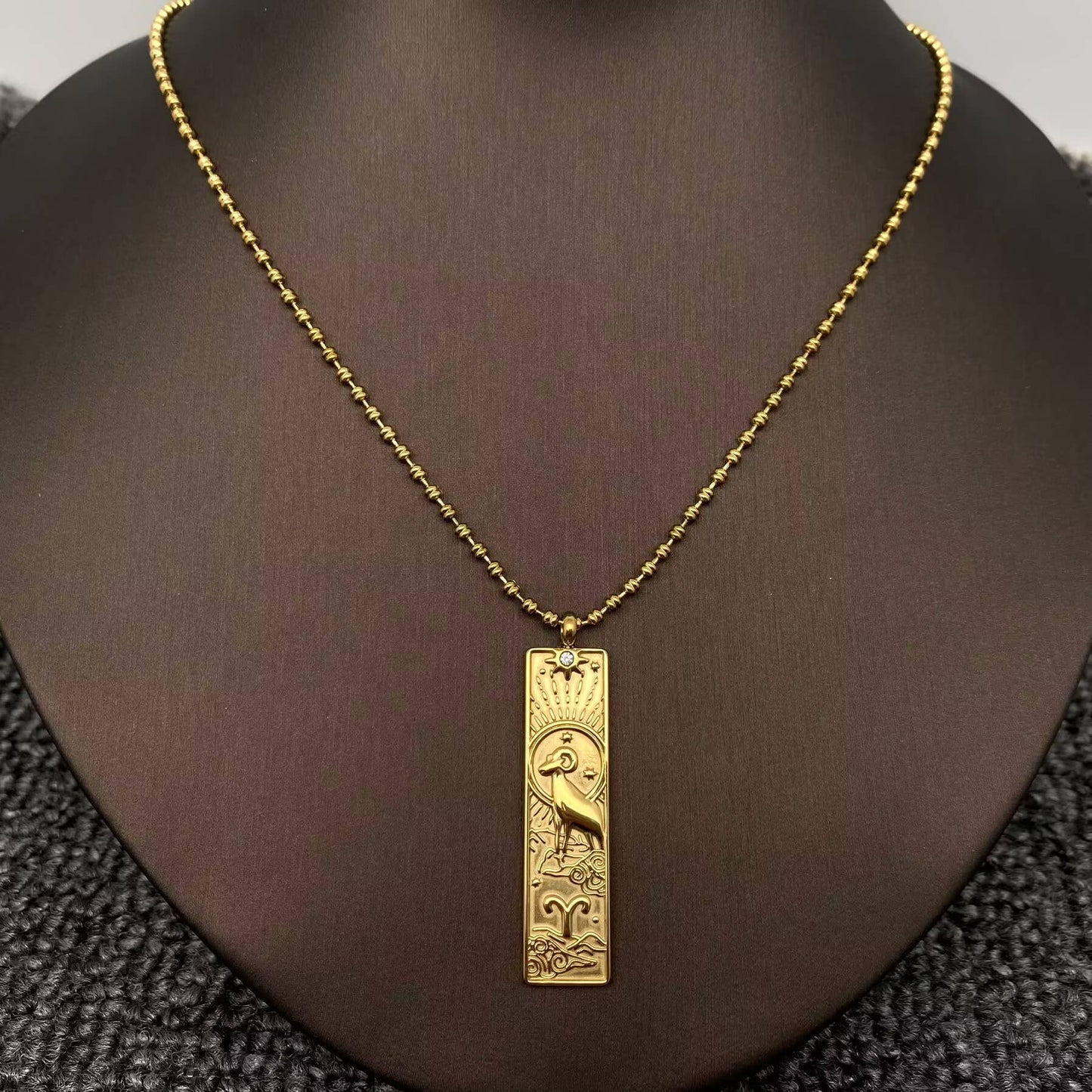 Virgo:Rectangular 18K Golden SS Zodiac Signs Charm Necklace