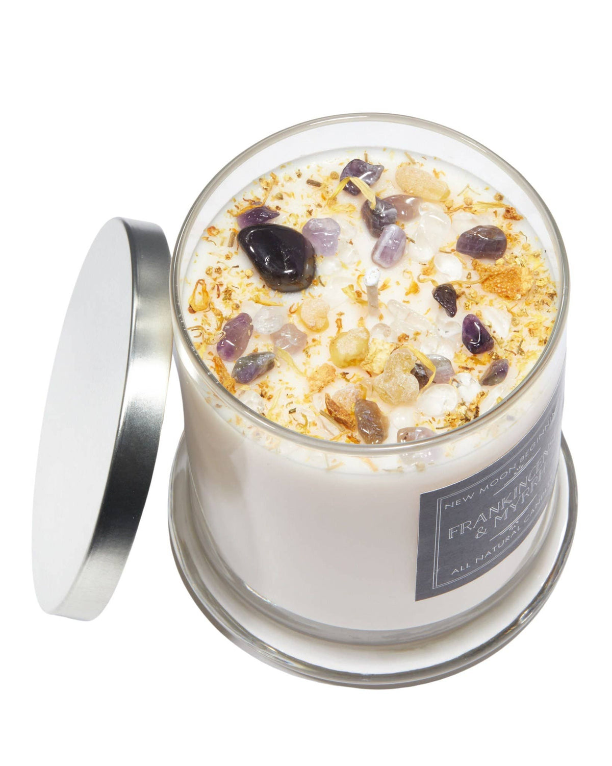 Frankincense & Myrrh Candles - Crystal Candles Winter Candle: 8oz Round Tin