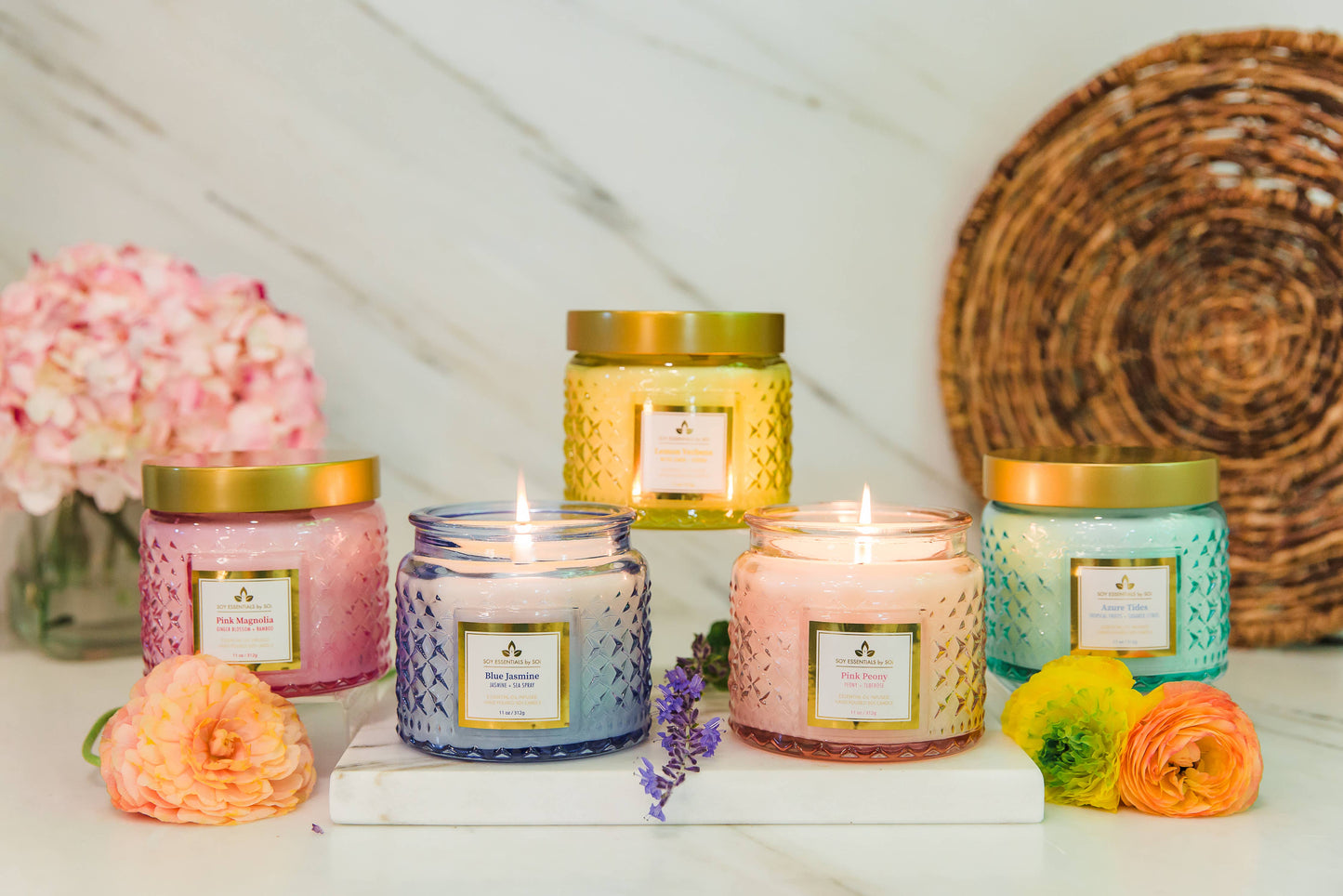 Blue Jasmine 11oz Faceted Glass Jar Soy Candle