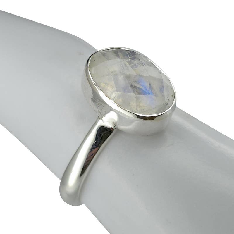 Faceted Moonstone Sterling Silver Ring: 9