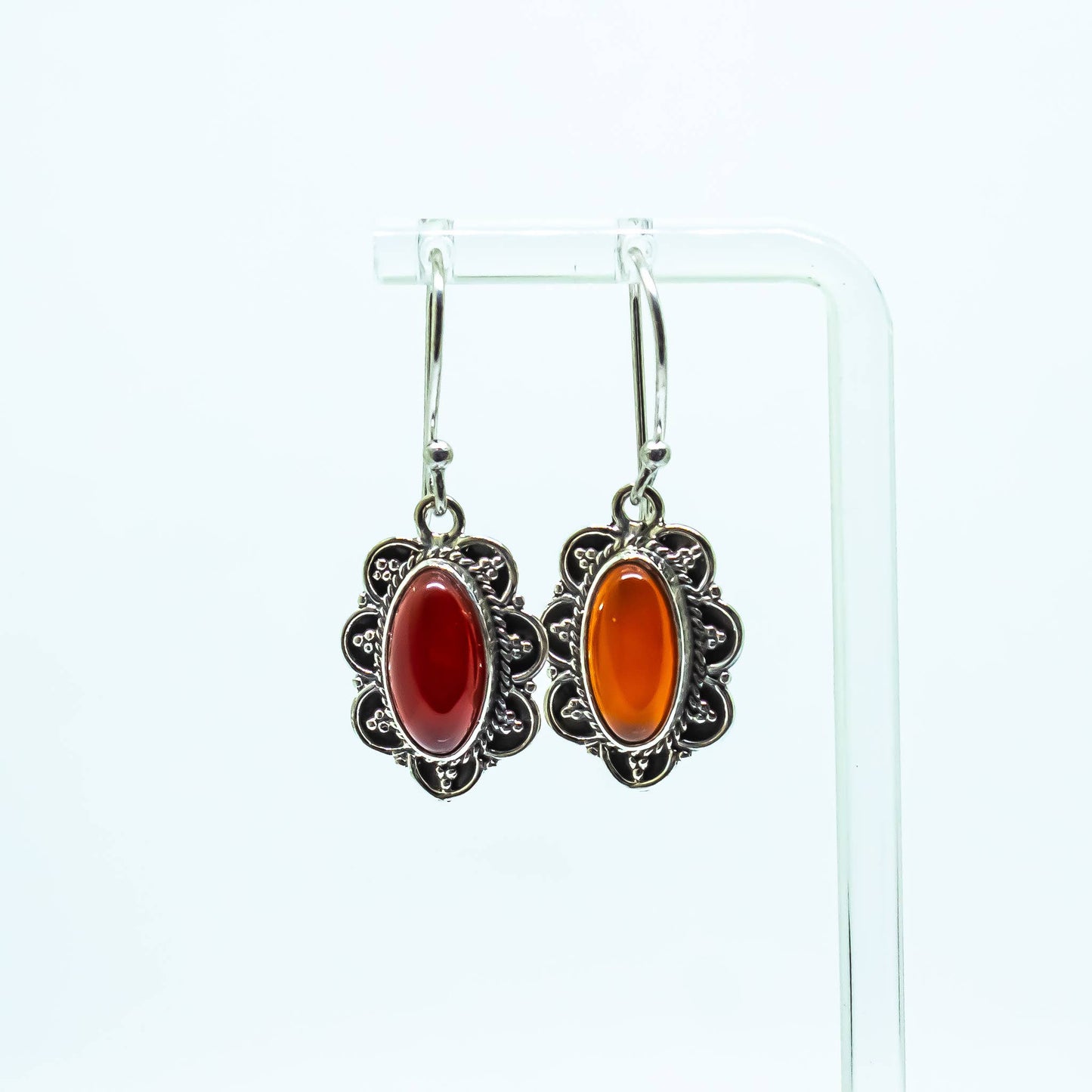 Carnelian Gemstone Brass Silver Dangling Earrings