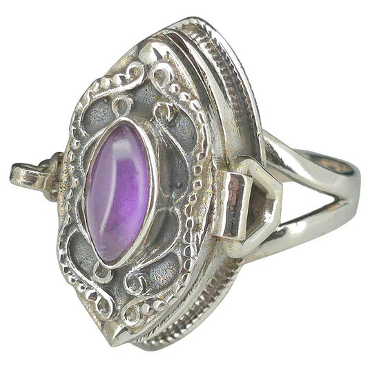 Amethyst Sterling Silver Locket / Poison Ring: 8