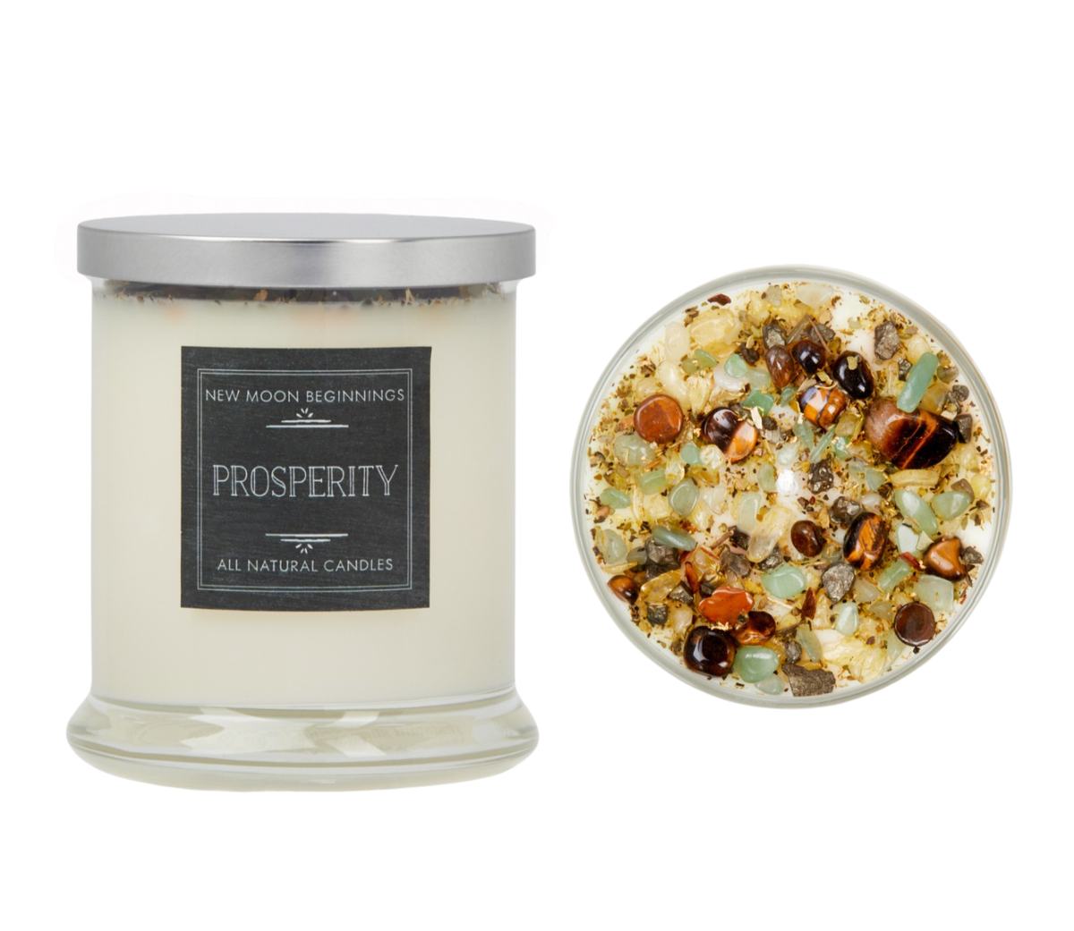Prosperity Candle - Soy Candles - Herb & Crystal Candle: 8oz Round Tin