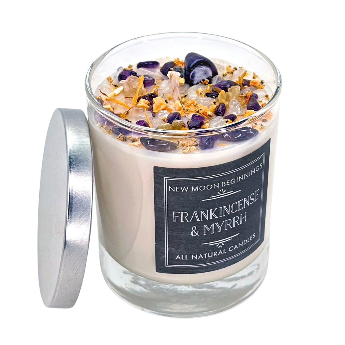 Frankincense & Myrrh Candles - Crystal Candles Winter Candle: 8oz Round Tin