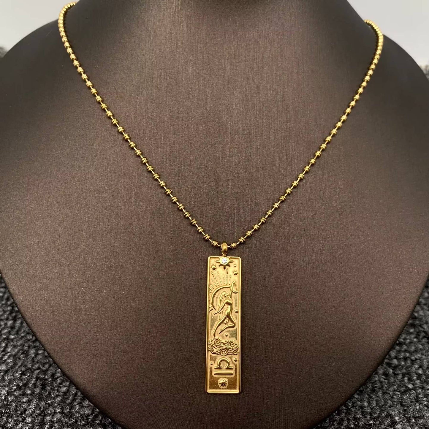 Scorpio:Rectangular 18K Golden SS Zodiac Signs Charm Necklace