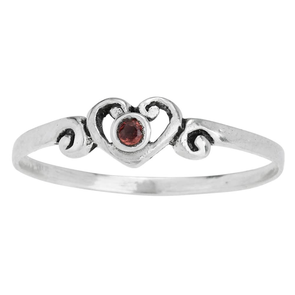 Have A Little Heart Sterling Silver Garnet Ring: 9