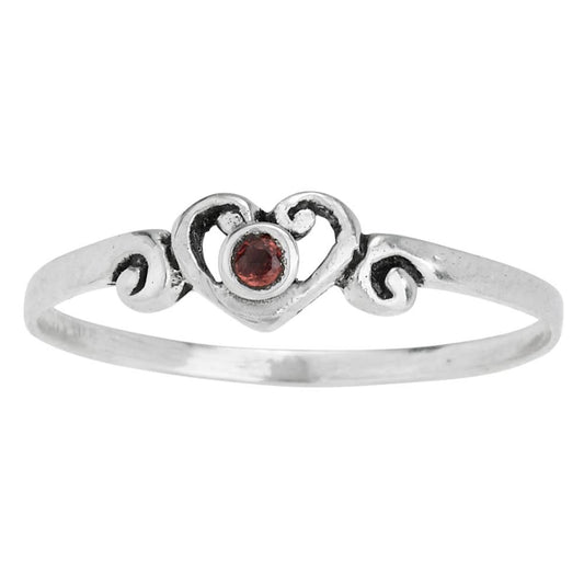 Have A Little Heart Sterling Silver Garnet Ring: 9