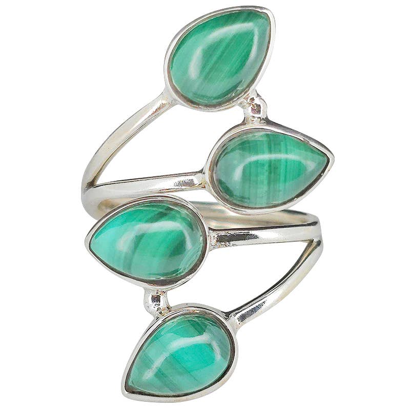 Multi Stone Malachite Adjustable Ring