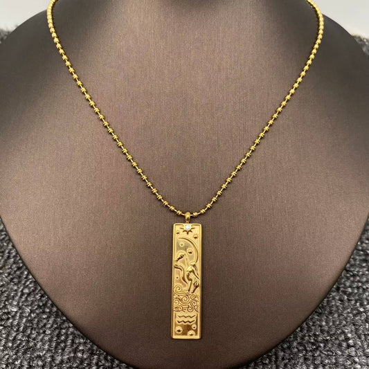 Aquarius:Rectangular 18K Golden SS Zodiac Signs Charm Necklace