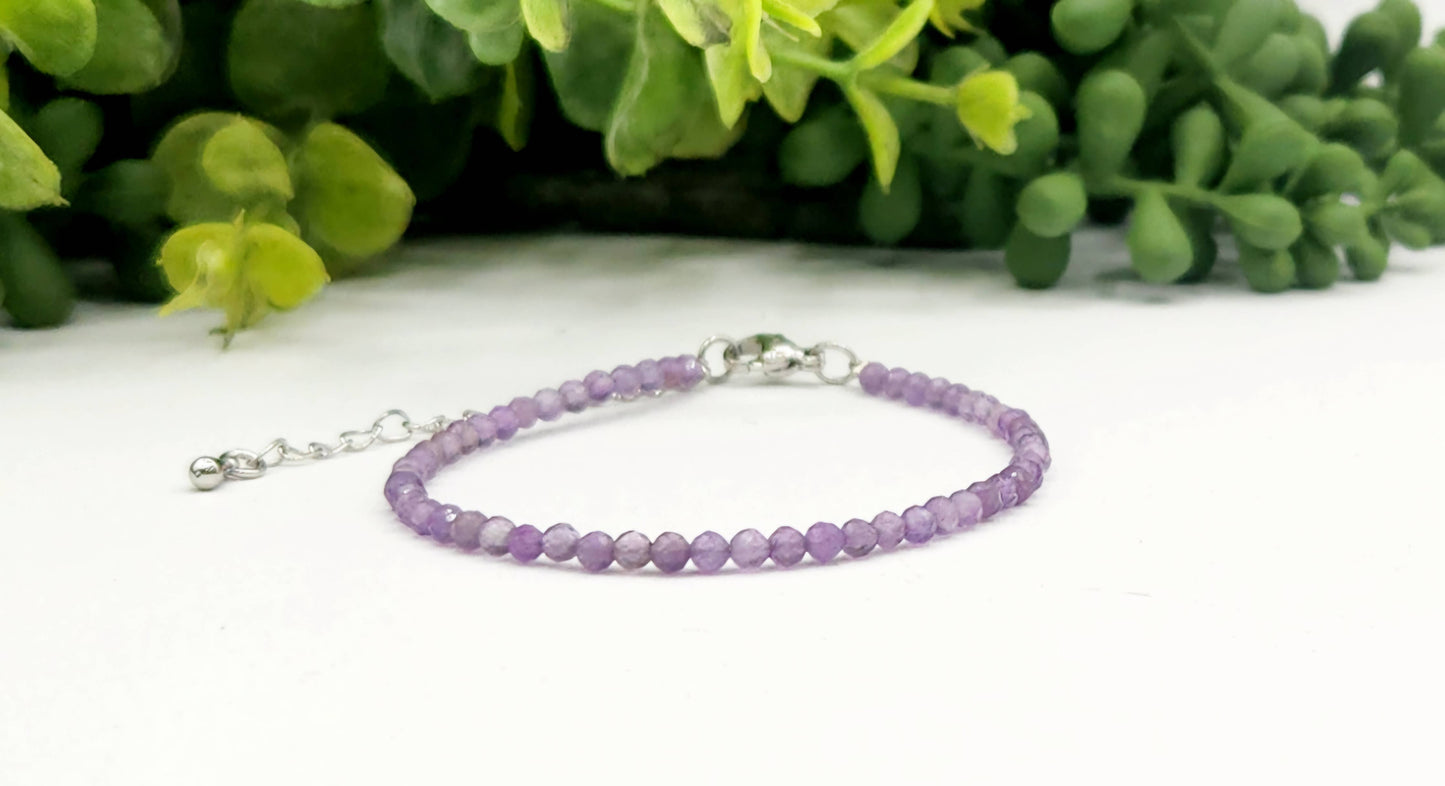 Amethyst Bracelet Faceted 3MM w/Silver Color Clasp